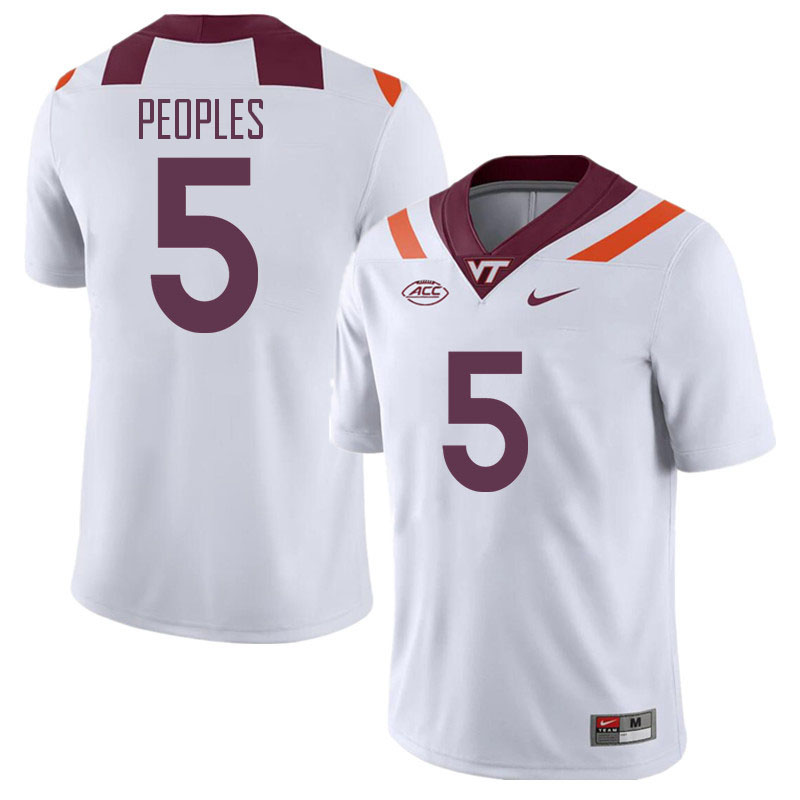Men #5 Nasir Peoples Virginia Tech Hokies College Football Jerseys Stitched Sale-White